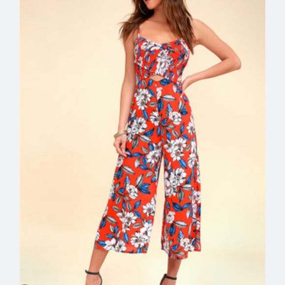 ALI & JAY Pants - ALI & JAY Full Bloom Red Floral Print Culotte Jumpsuit